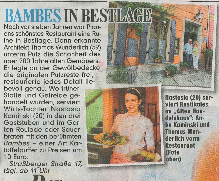 Pressebericht Bild Zeitung vom 19.07.2012 Bambes in Bestlage - Altes Handelshaus in Plauen